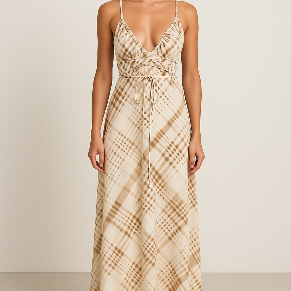 Chic ASOS DESIGN Beige Brown Abstract Maxi Dress – Size L (US 10/12)